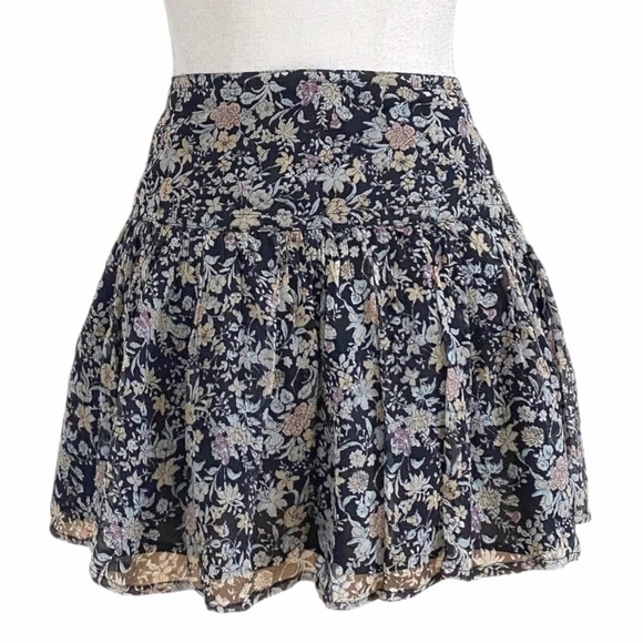WINTER KATE 100% SILK FLORAL LOW RISE FLUTTER RUFFLE MINI SKIRT - M - Picture 4 of 8